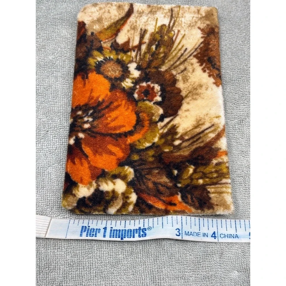 Vtg Velvet Floral‎ Clutch Bag Orange Brown Retro 70s Zipper Pouch Cosmetic Bag
